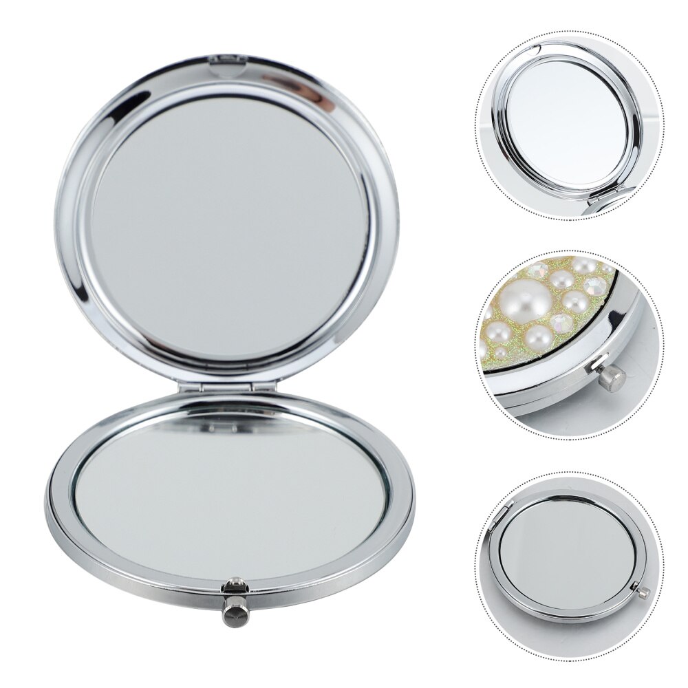1Pc Parel Metalen Opvouwbare Spiegel Cosmetische Spiegel Make-Up Spiegel Pocket Spiegel: Silver