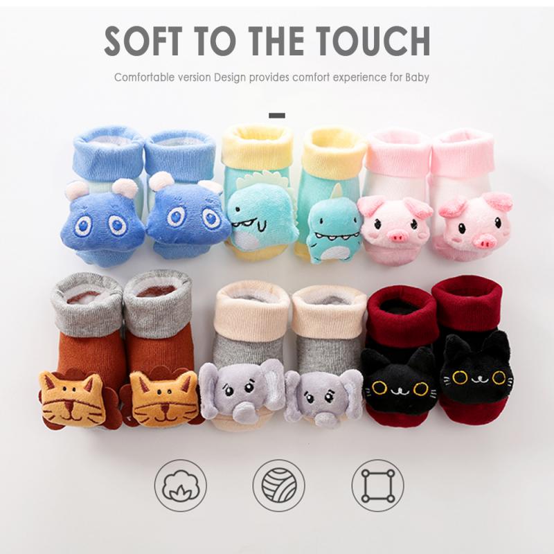 6 färger söt tecknad nyfödda barn casual halkfria strumpor bebis flicka pojkar halkskydd sockor klockor toffelstövel småbarnsstrumpor