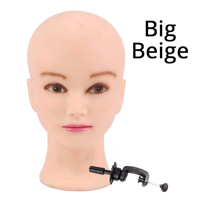 Plussign Female Mannequin Head Bald With Table Clamp Manikin Head For Wig Making Hat Display Makeup Practice 19-21": Big Beige