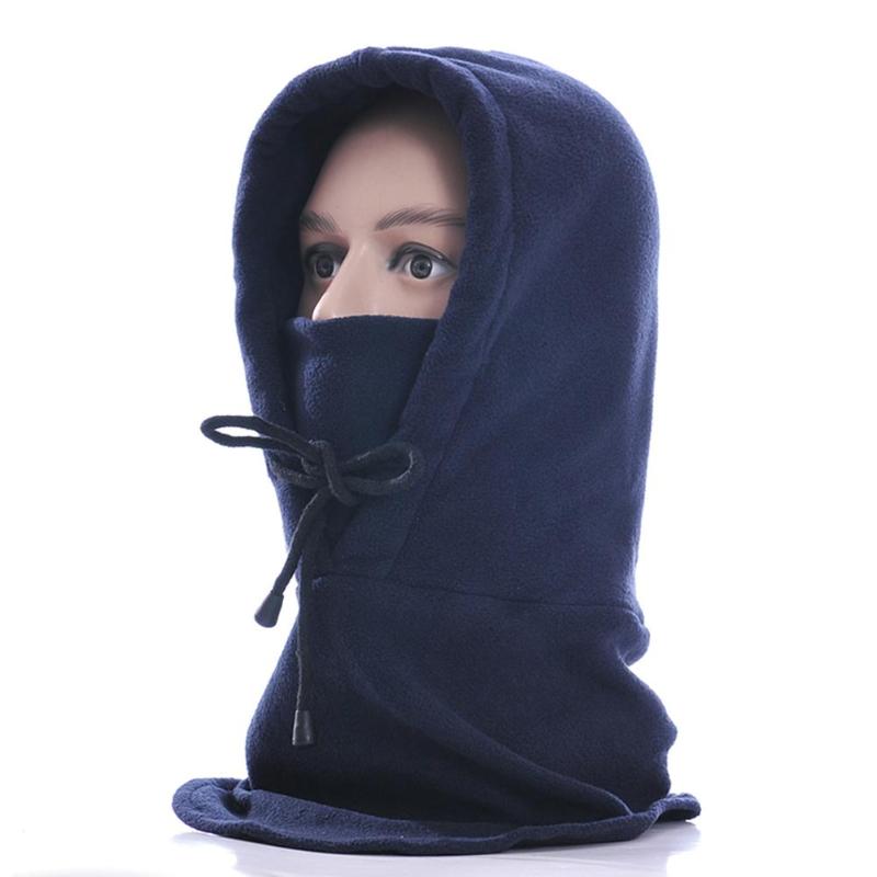 Thermal Fleece Balaclava Hat Hooded Neck Warmer Winter Sports Snowboard Face Mask For Men Bike Helmet Masked Cap: Dark Blue