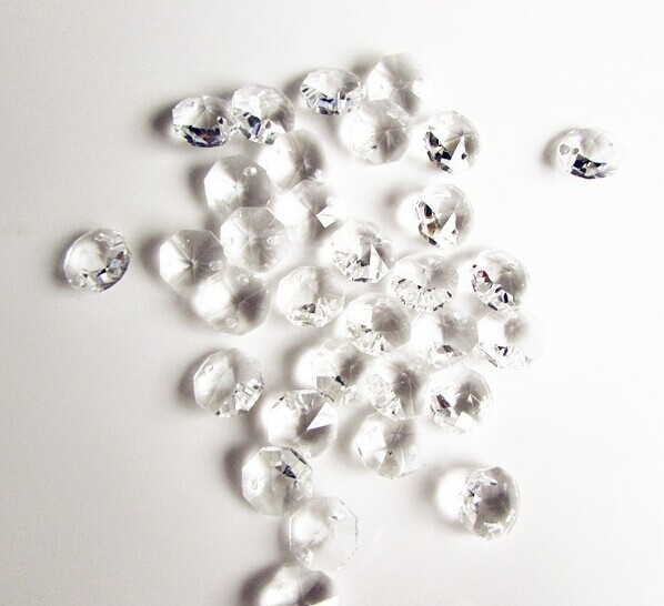 100 stk / parti 10mm in 2 huller glas krystal ottekantede perler