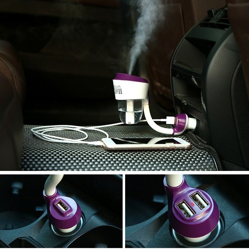 12V Ii Auto Luchtbevochtiger Met 2 Usb Autolader Poorten Auto Luchtverfrisser Purifier Aroma Olie Diffuser Aromatherapie mist Rookmachine Df