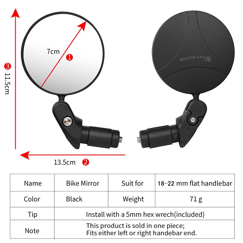 WEST BIKING Bicycle Rear View Mirror 360 Rotate Adjustable Back Sight Reflector Mirrors MTB Bike Handlebar Mirrors Accessories