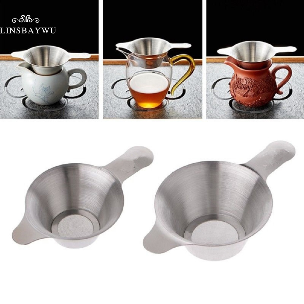 Silver Stainless Steel Tea Strainer Fine Mesh Chinese Kungfu Tea Leaf Funnel Filter For Kitchen&amp;Office
