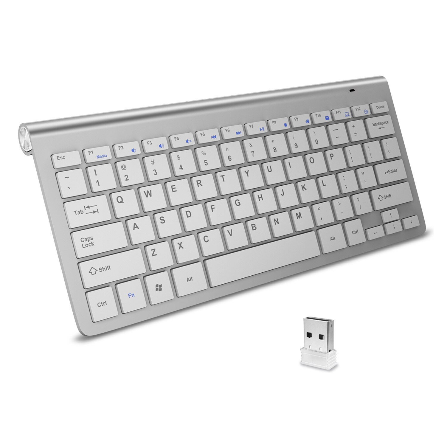 Klawiatura bezprzewodowa mini klawiatura bezprzewodowy ergonomiczny klawiatury gumowe klawisze klawiatury rosyjskie ultra cienki robić komputera laptop PC: srebro