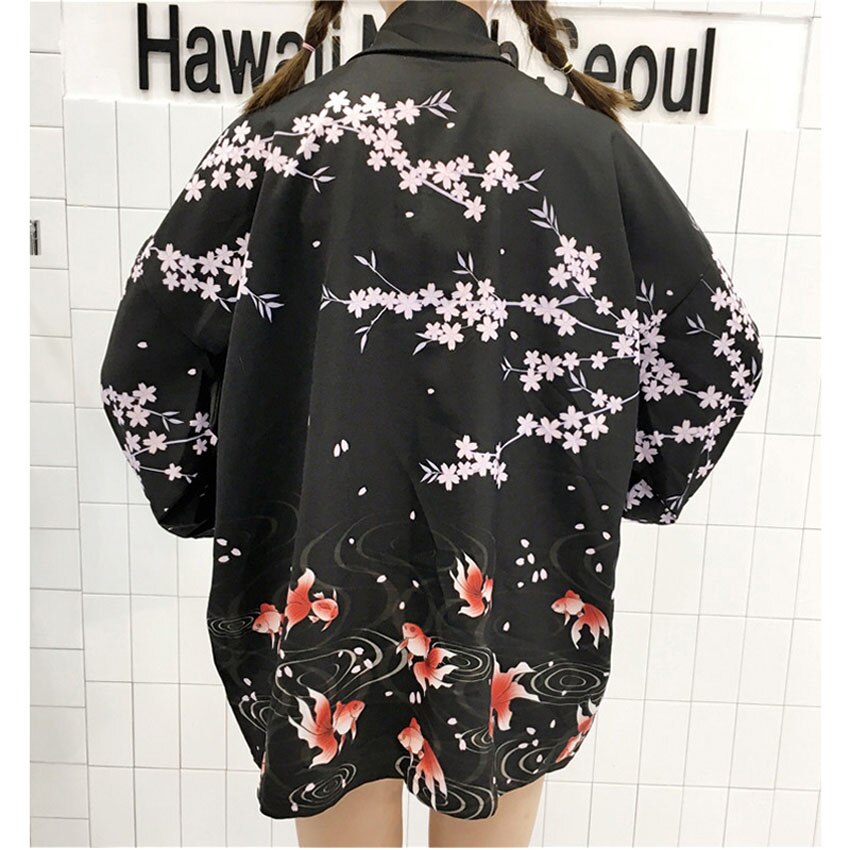 Japanischen orientalisch Kran Sakura Kimono Haori Strickjacke Chinesischen Seetang-anzug Ukiyo-e Schlecht Kleid Pyjama für Frau Mantel Outfits