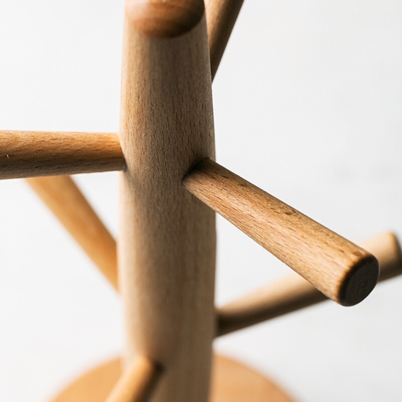 Wooden Coffee Cup Holder Beech Wood Tree Stand Rack 6 Cup Mug Holder Countertop Pantry Stands Mug Shelves Hanger Kitchen Display