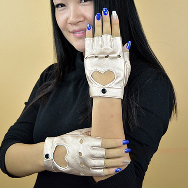Guantes de cuero sin dedos para mujer, manopla de mitad de dedo, transpirables, para