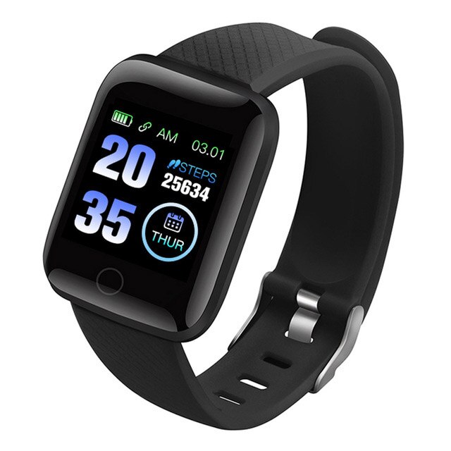 Smart armbånd blodtryksmåling vandtæt fitness tracker ur pulsmåler skridttæller smart band kvinder mænd: Sort