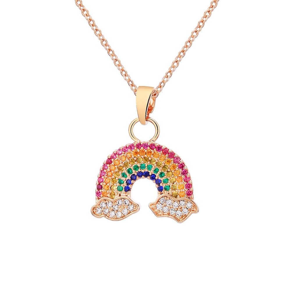 Colorful Cubic Zirconia Rainbow Pendant Necklace For Women Gold Small Sunshine Rainbow Choker Necklace Jewelry Trend