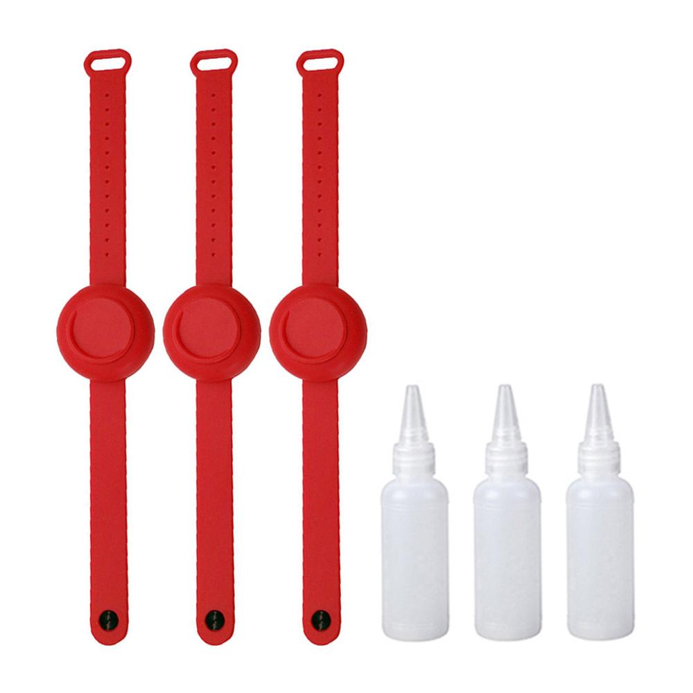 3PC disinfettante per le mani disinfettante braccialetto in Silicone braccialetto Dispenser per mani braccialetto indossabile distributore di gel idroalcollique: 3PC Red