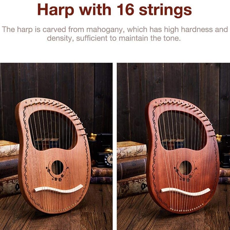 Lyre Harp 16 String Harp Portable Small Harp with Durable String Musical Instrument Stable Sound Harp