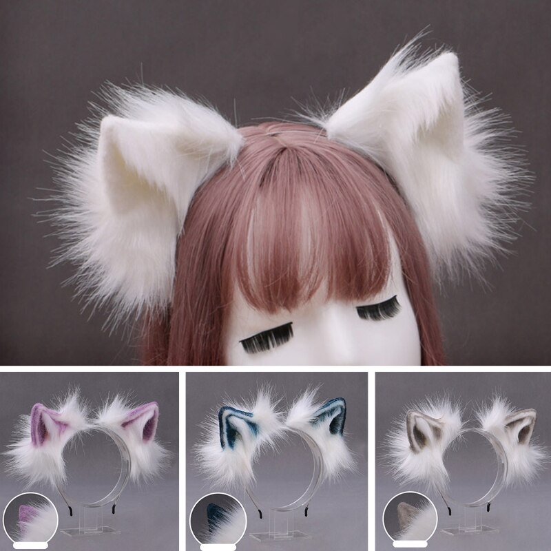 Popular Furry Bendable Cat Ears Headband Cute Flurry Plush Simulation Animal Cosplay Hair Hoop Japanese Kawaii Lolita Headpiece
