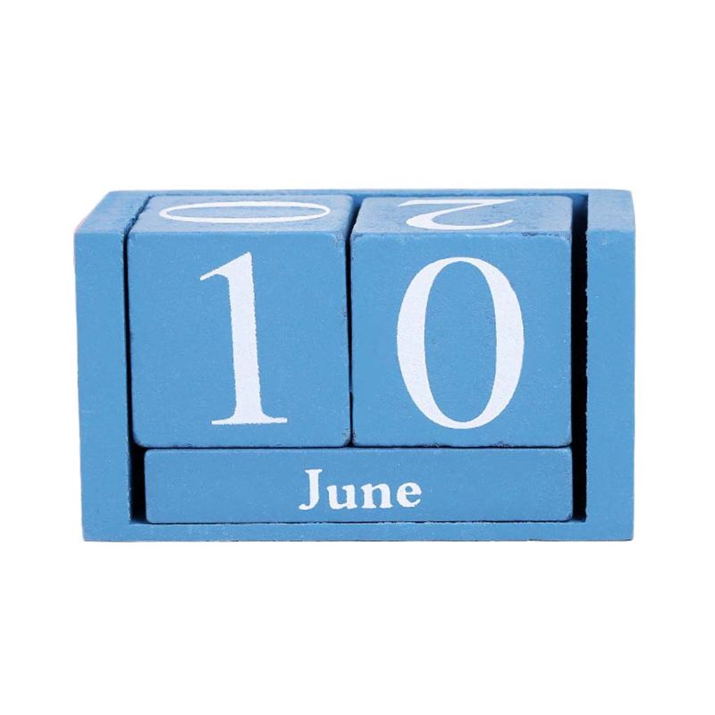 Vintage houten eeuwigdurende kalender met blokken, maand en datum, bureauaccessoires, fotografie-accessoires, decoratie voor thuiskantoor: Blauw