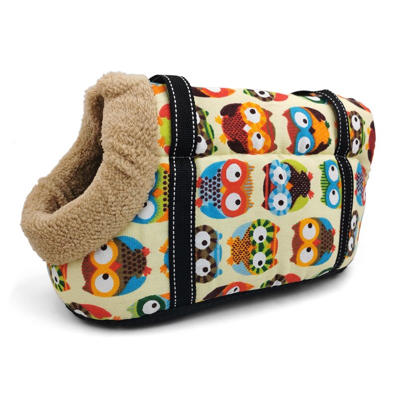 Lemmikkikissa kantolaukku mukava pehmeä pentu koira kissat reppu olkalaukut ulkoilu lemmikit reppu laukku pienille koirille chihuahua mopsi: Pöllö turkisella / L 55 x 26 x 27cm