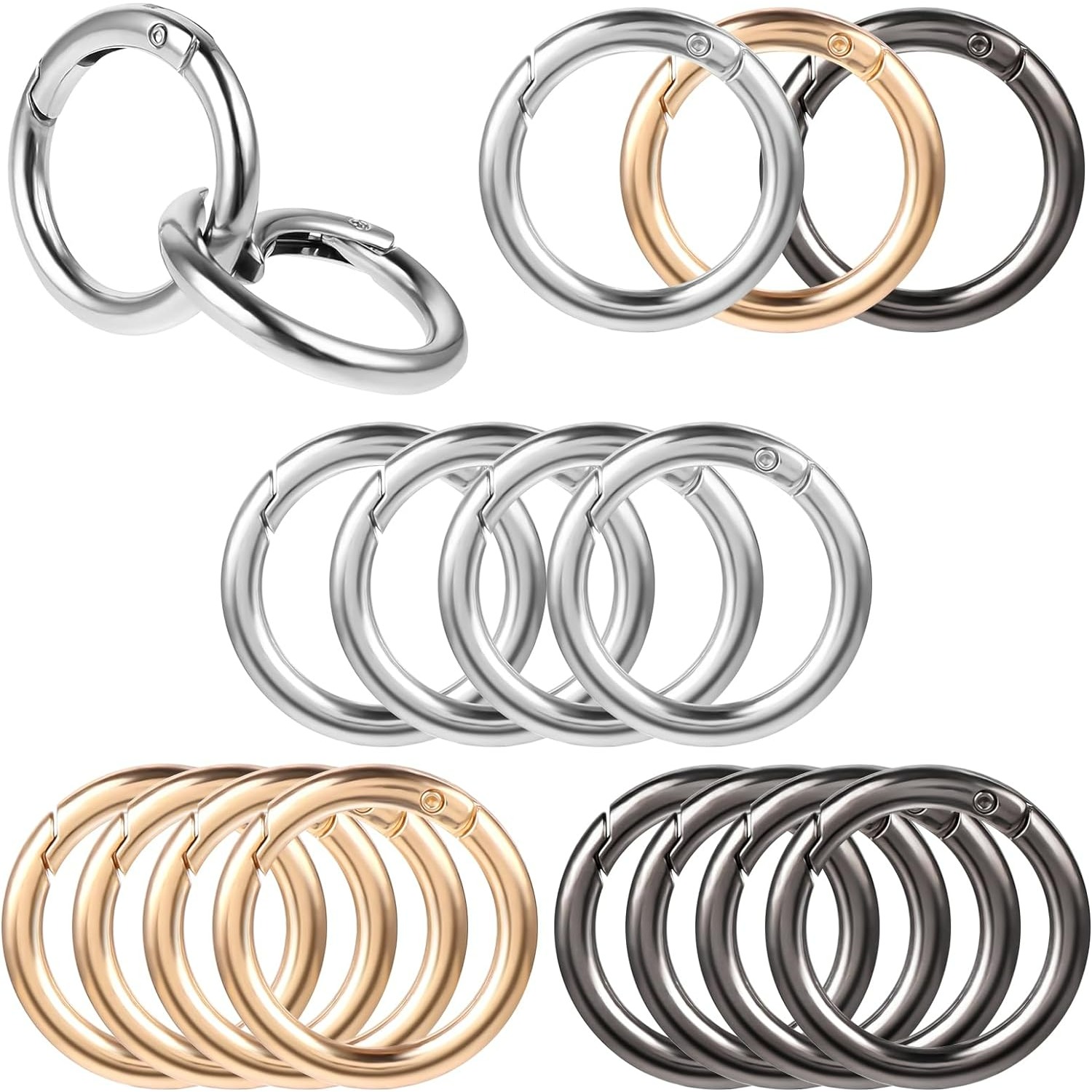 Anillo redondo de Metal de 5 piezas, llavero con hebilla de resorte, joyería artesanal que se puede abrir, mosquetón redondo, broche para bolso