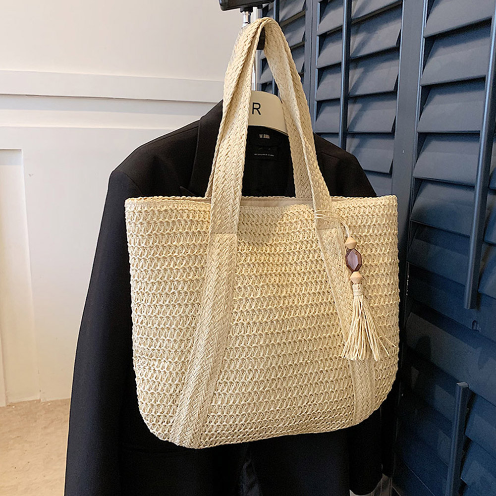 Modische handgewebte Handtaschen, Sommer-Taschen mit Griff oben, handgefertigt, einfach, große Kapazität mit Quasten-Anhänger, lässige Tragetaschen