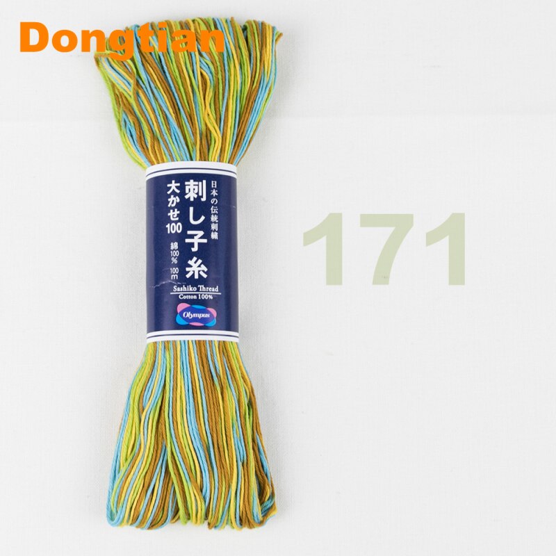 100 meter / stykke olympus gradient sashiko tråd 100%  bomuld 6 tråde broderitråd lavet i japan 7 farver til rådighed: 171