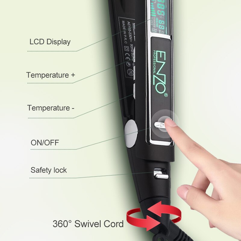 ENZO Hair Straightener Fast Heating Ceramic Flat iron 2 in 1 Hair Straightener Curler Curling Salon Styling Tools