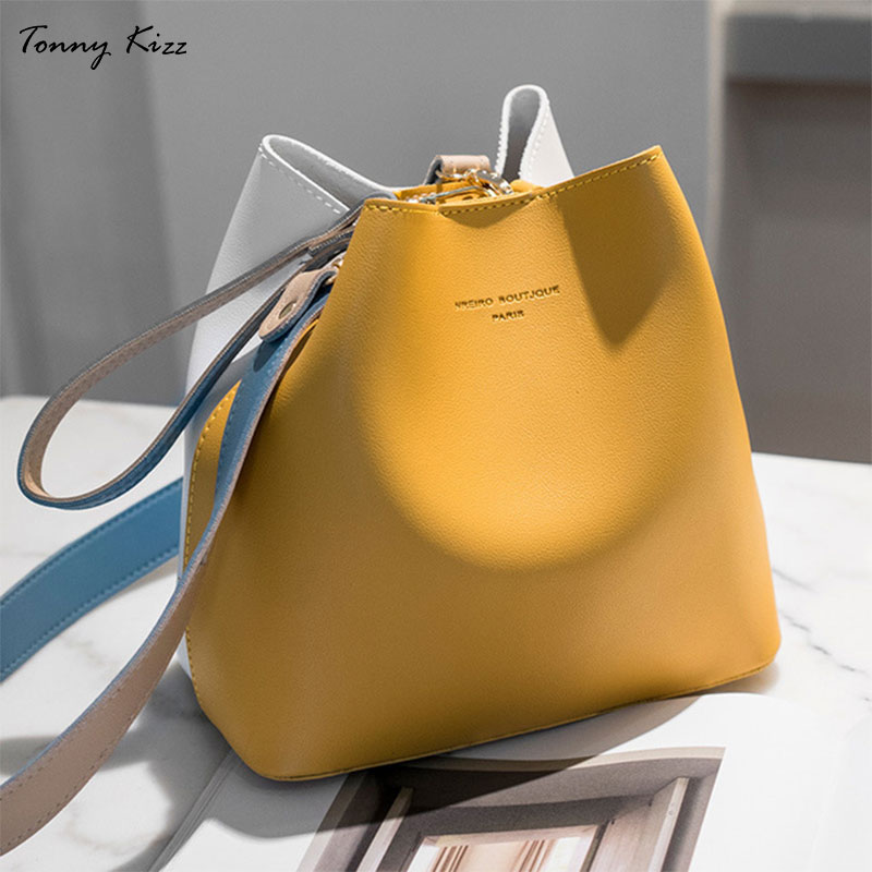 Tonny Kizz panelled tassen voor vrouwen schouder handtas leer vrouwelijke crossbody tassen grote capaciteit dames handtassen geel kleur