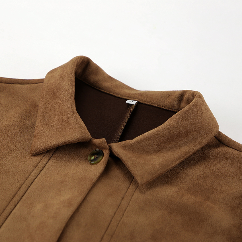 Giacca Casual in pelle scamosciata con tasca con risvolto marrone donna 2024 cappotto a maniche lunghe con bottone singolo moda donna autunno Street Outwear