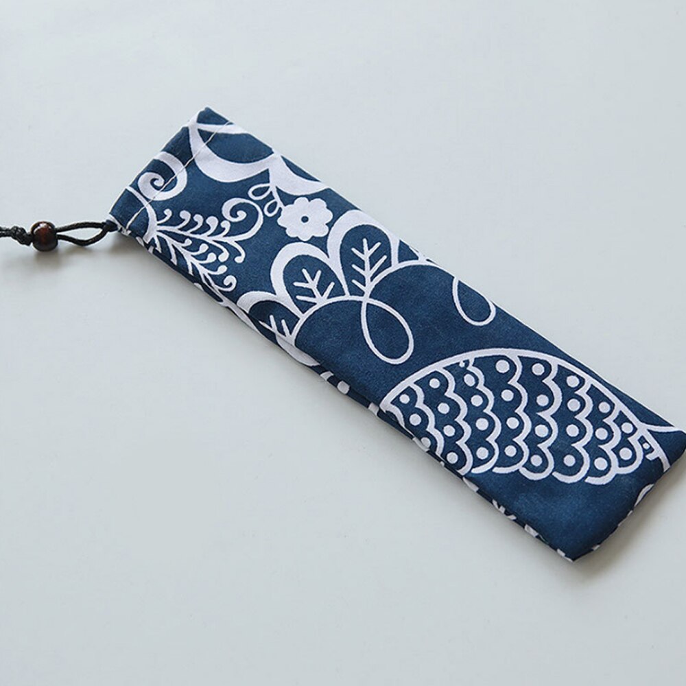 Japan Stijl Bestek Zak Herbruikbare Reizen Koord Pouch Voor Keuken Servies Vork Lepel Bamboe Eetstokjes Reinigingsborstel: 13