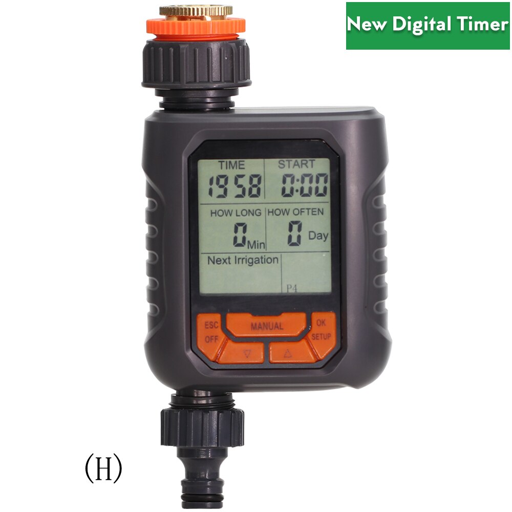 LCD Watering Timer Automatic Drip Irrigation Digital Programmable Garden Lawn Hose Faucet Water Controller Auto Manual Mode: H