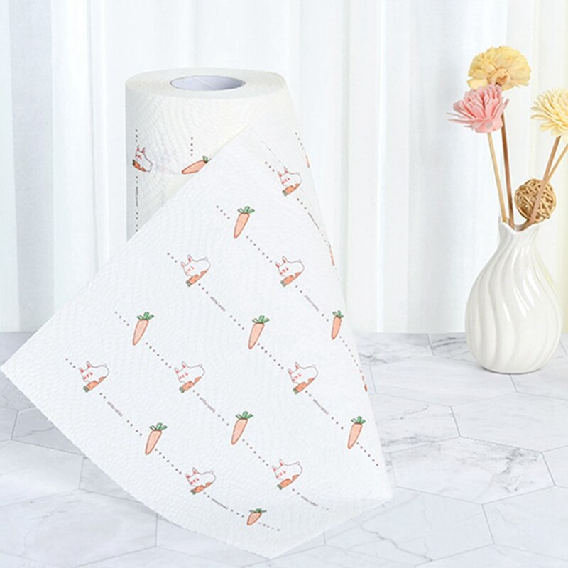 Rollo de papel impreso para cocina, 2 capas, absorción de agua, toalla de papel absorbente de aceite, servilleta de cocina para lavar platos, limpieza del hogar, 1 rollo