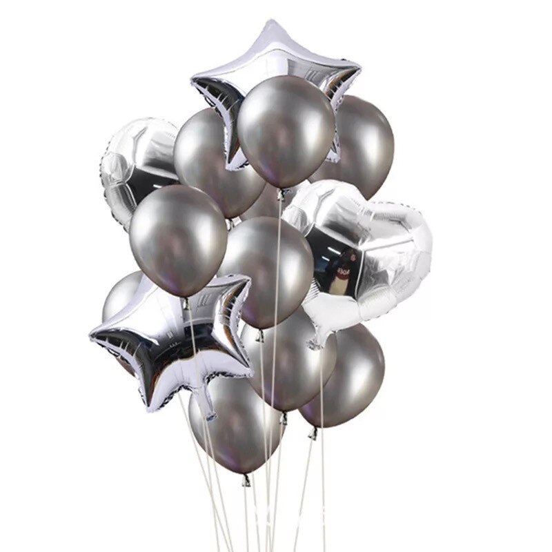 Rose guld aluminiumsfolie stjerne hjertefolie ballon fødselsdagsfest becoration baby shower suppies latex ballon sæt: Sølv