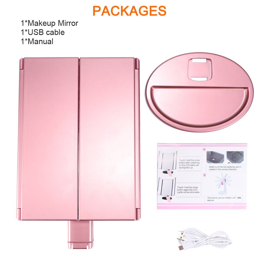 22 LED Beauty Mirror Tabletop Mirror USB Three-Fold Makeup Mirror Smart Touch Beauty Mirror Light Mirror Makeup Mirror