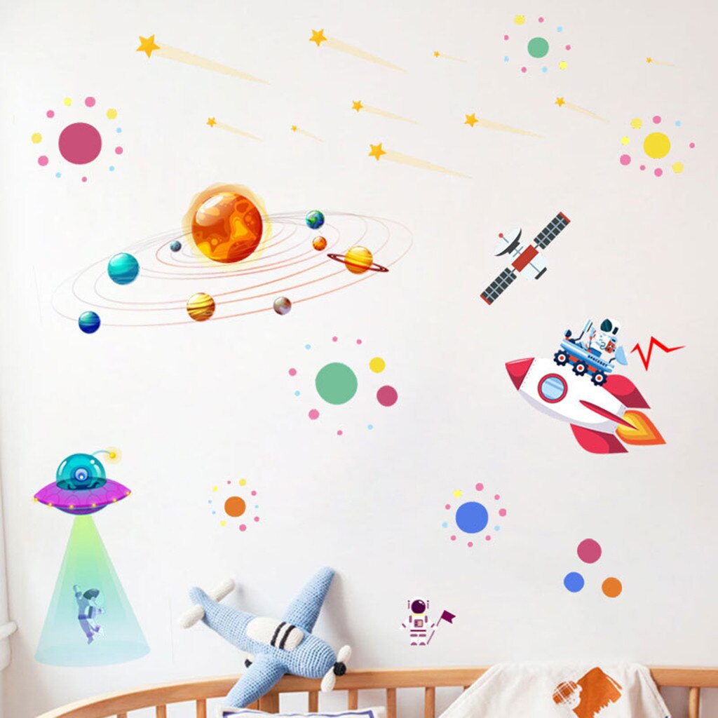 Solar System Moon Sun Star Astronaut Outer Space Animal Giraffe Vinyl Wall Decal Living Room Art Decor Diy Sticker #es