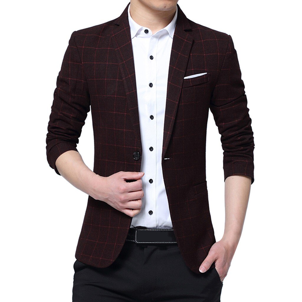 Mannen Mode Stijl Een Knop Pak Voor Zelfontplooiing Bedrijf Jas: WINE / XXL