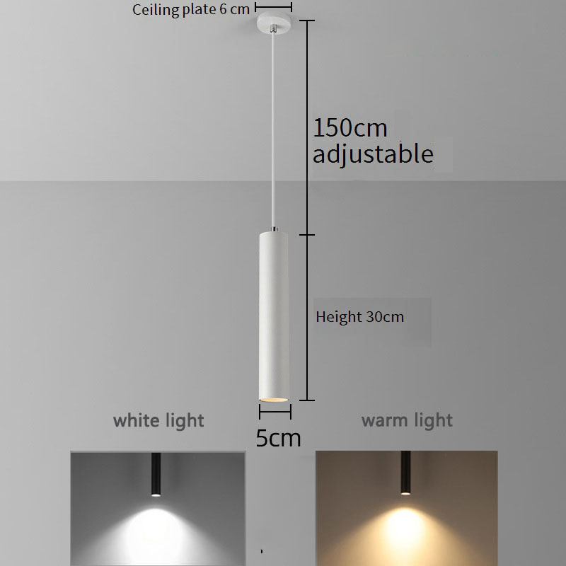 Petite Suspension LED Réglable à Tête Unique, Luminaire Droit, Idéal pour une Chambre à Coucher, une Réception, une Fenêtre ou un Restaurant, 7W: blanc chaud / WHITE