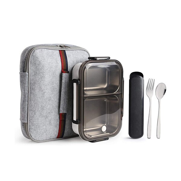 Eco friendly Leakproof Bento Lunch Box Removable Stainless Steel Bento Lunch Box 2-Compartment Portion Control Food Container: White Bag Tableware