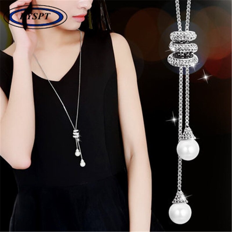 Simulated Pearl Snake Crystal Long Sweater Chain Necklace Vintage Accessary Crystal CollaresStatement Necklace