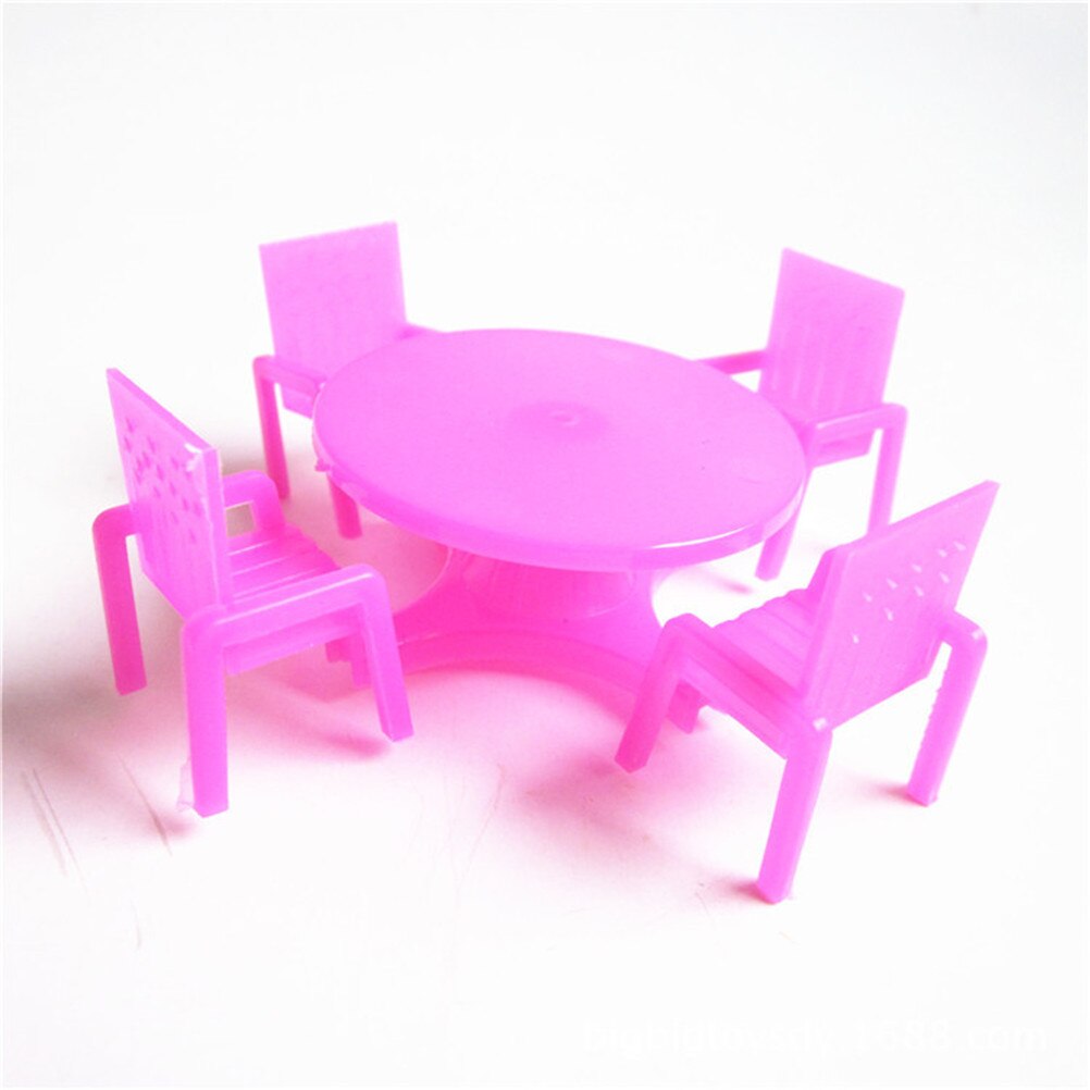 1Set (4 Stoelen + 1 Bureau) rose Poppenhuis Miniatuur Eetkamerstoel Tafel Meubels Set Voor Poppenhuis Keuken Voedsel Meubels Speelgoed