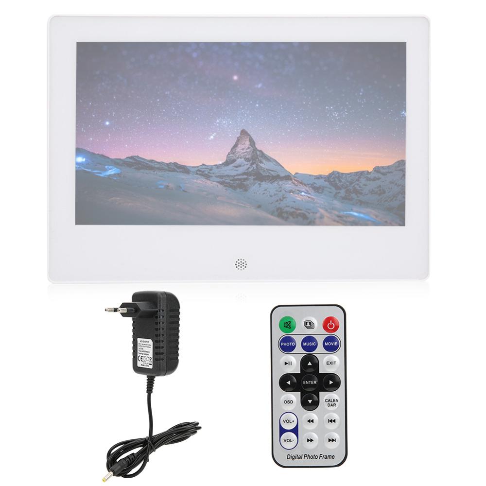 Porta Retrato Digital Digital Photo Frame White 7" IPS Screen 1024x600 HD Electronic Album w/ Body Sensor 16:9 Marco Digital