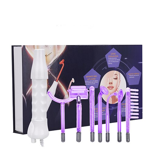 7In 1 High Frequency Electrode Glass Tube Purple Light Acne Wand Skin Care Spot Acne Remover Face Body Beauty Machine: UK Plug Purple Light