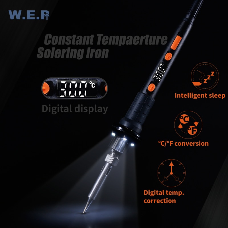 Ferro de solda wep 928d-ii 3, lâmpada led digital de correção de temperatura visor digital proteção do sono