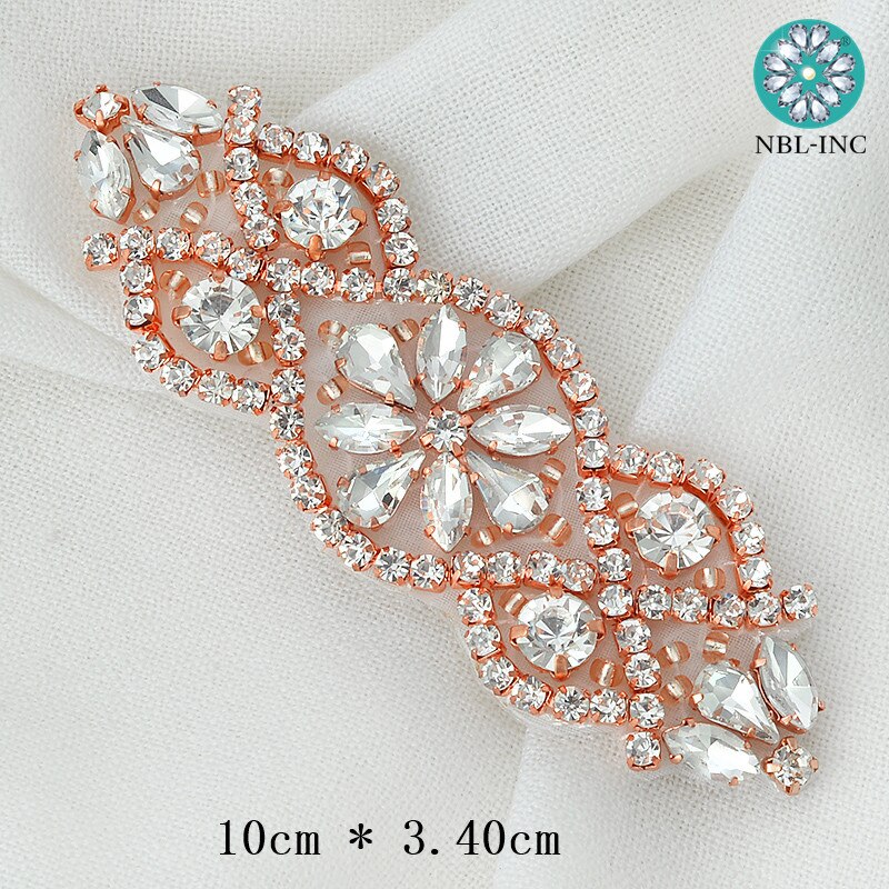 (1 Pc) zilver Rose Goud Strass Bruids Riem Bruiloft Applique Met Kristallen Trouwjurk Accessoires Iron On Sew WDD0206