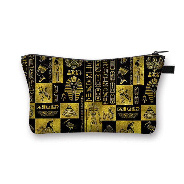 Egipska sztuka klasyczna druk kosmetyczka faraon Anubis przenośne akcesoria robić makijażu torby dziewczyny sprzęgła kosmetyczne torby CaseToiletry prezent: shzbaijis09