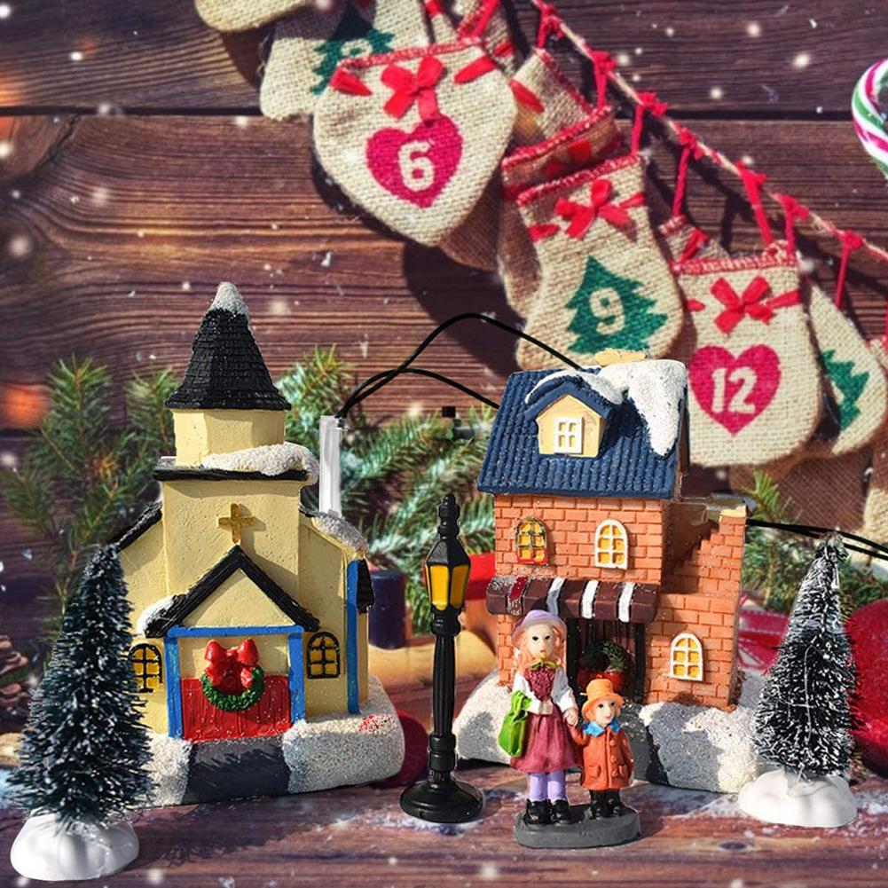 Christmas Decorations Lighthouse Christmas Scene Village Houses Town With Warm White Dream European Style Snow House Kids 1