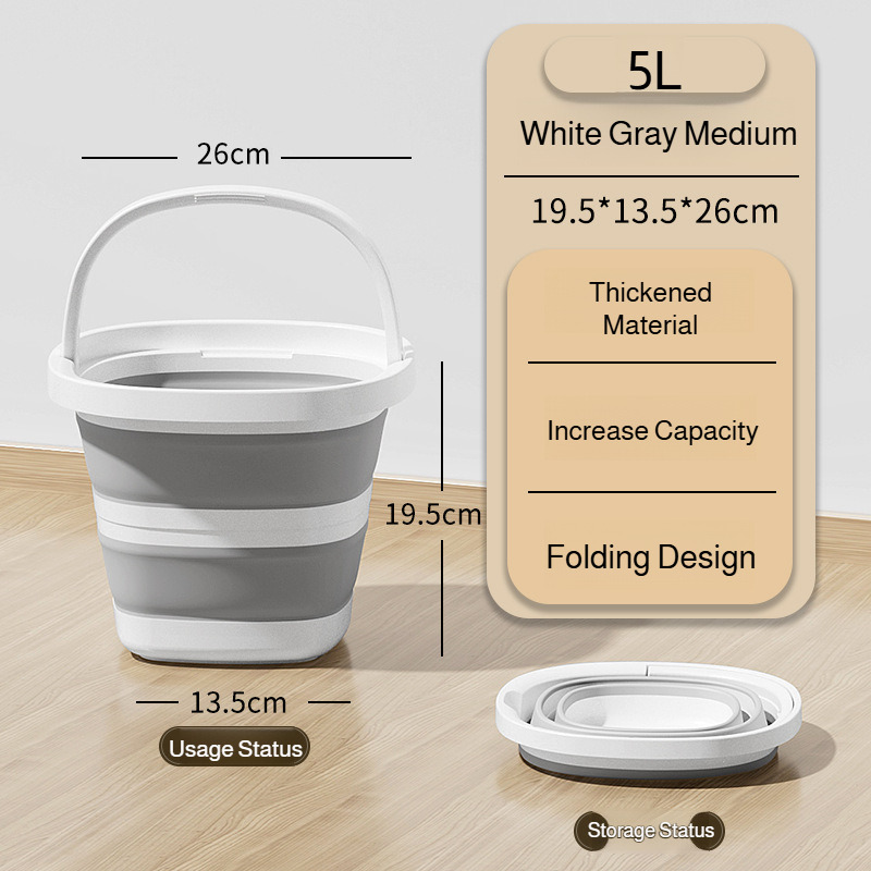 【bärbar hopfällbar vattenhink】mångsidig förtjockad vattenhink med stor kapacitet - campingplastbalja för hem, utomhusbruk, trädgårdsskötsel: Ljusgrå