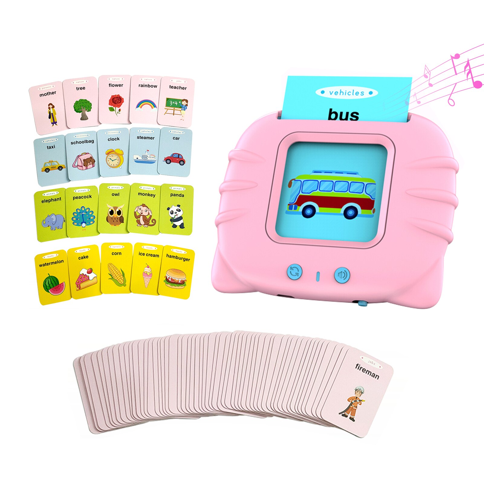 Talking Flash Cards Learning Toys for Toddlers 0-3 Years with Sound Effect English Reading Early Learning Toys: Pink