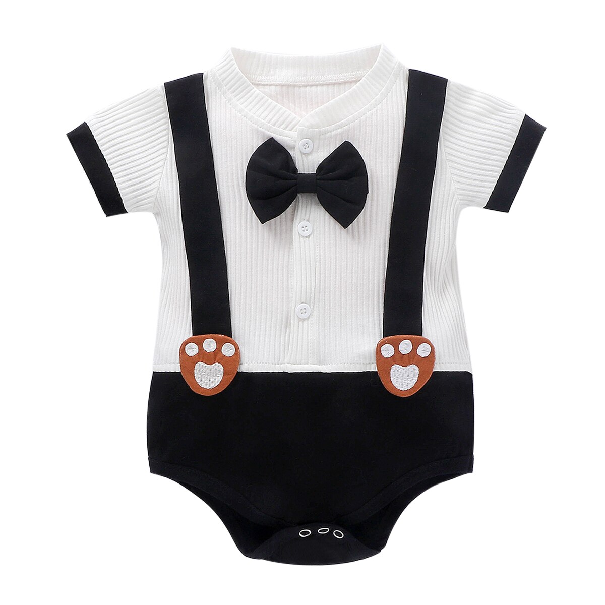 Vêtements pour bébés garçons de 0 à 24 mois, combinaison barboteuse à manches courtes avec cravate: Black / 18M