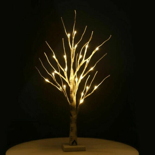 60cm Easter Tree With 24 LED Lights White Light Up Mini Twig Tree Lamp Decorations for Hanging Easter Eggs Hang Ornaments