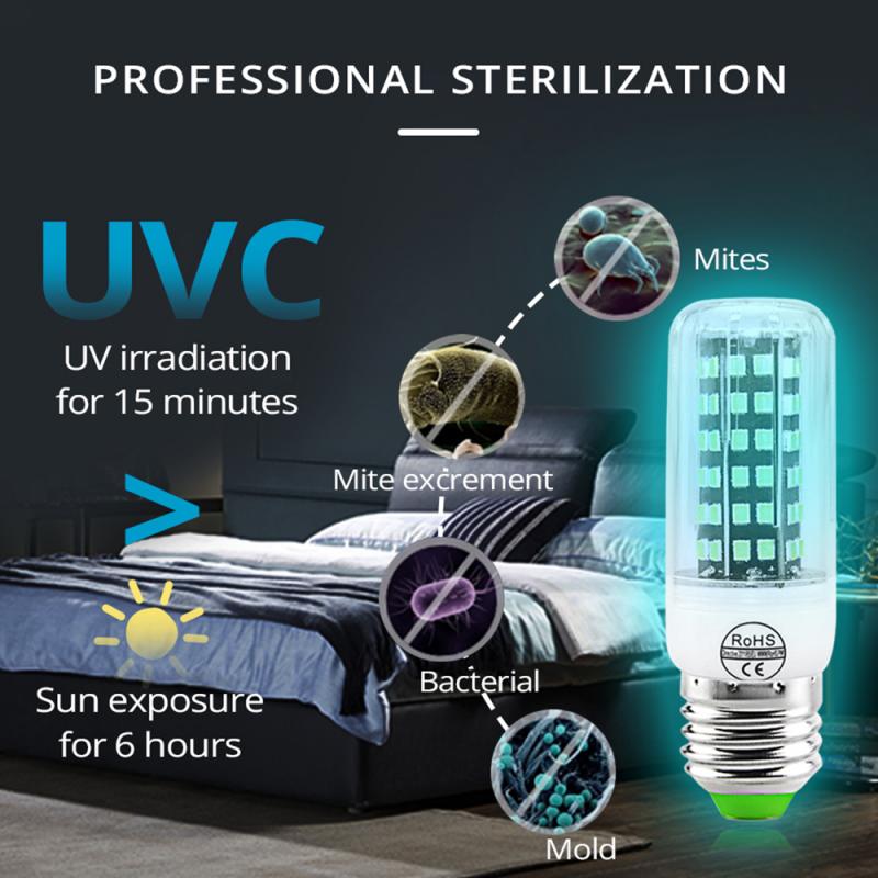 E27 UV Desinfection Lamp E14 LED Sterilizer Lamp MR16 LED UVC Germicidal Bulb GU10 Ultraviolet Light 60 80leds Amuchina B22