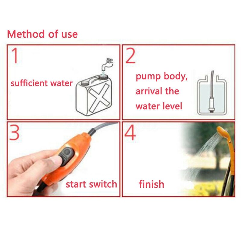 Portable Electric Shower Head Camping Water Pump for Boat Car Caravan Hiking Outdoor