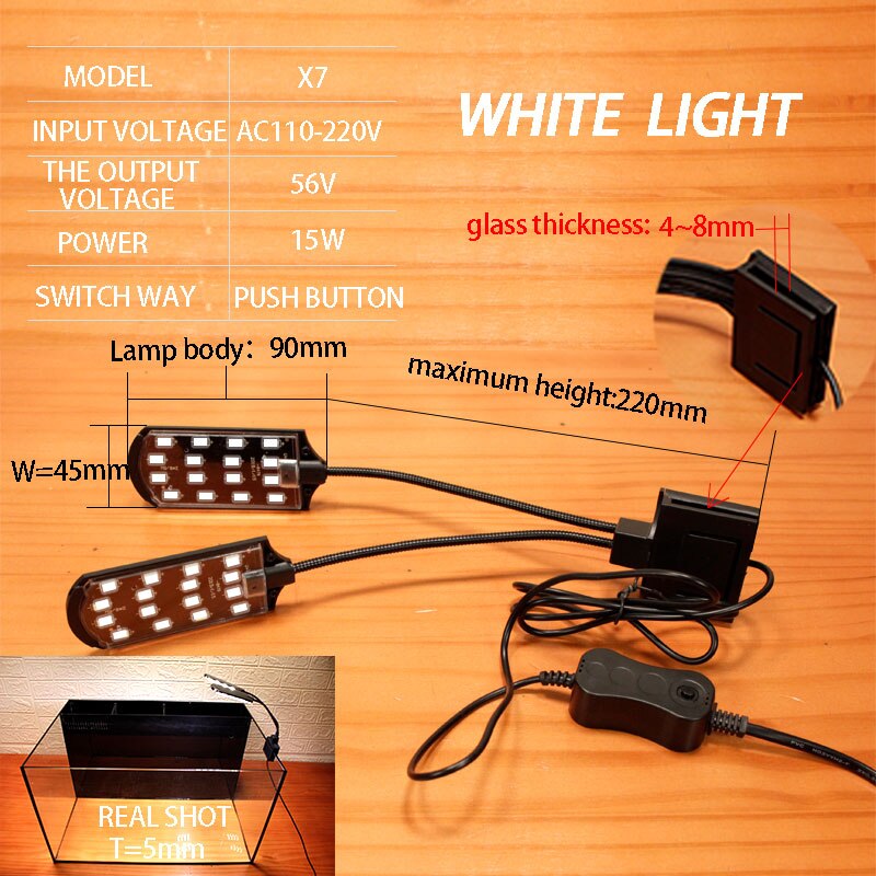 Finether-luz de acuario LED, iluminación para plantas, superfino, 24 peceras brillantes, acuario, agua interior, jardín, plantas domésticas: X7