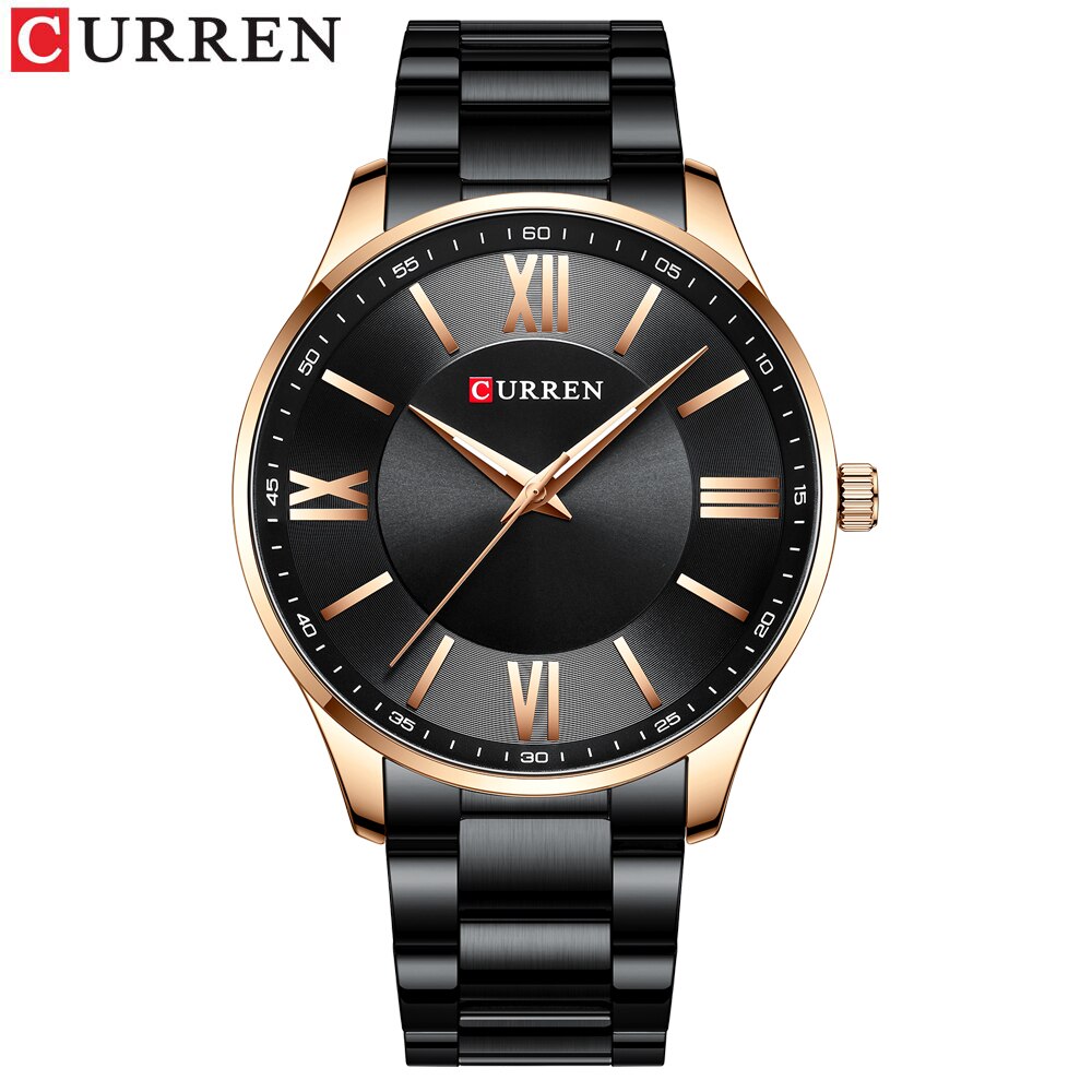 Curren roestvrijstalen herenhorloges, eenvoudig en klassiek quartz zakelijk horloge, dun horloge voor heren: Zwart